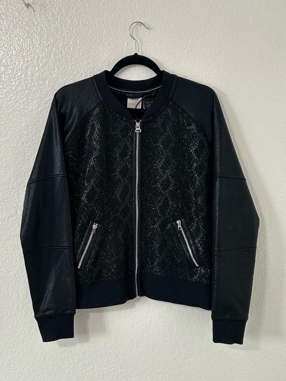 Harley Davidson Black Metallic Moto Bomber Jacket Full Zip Size XL